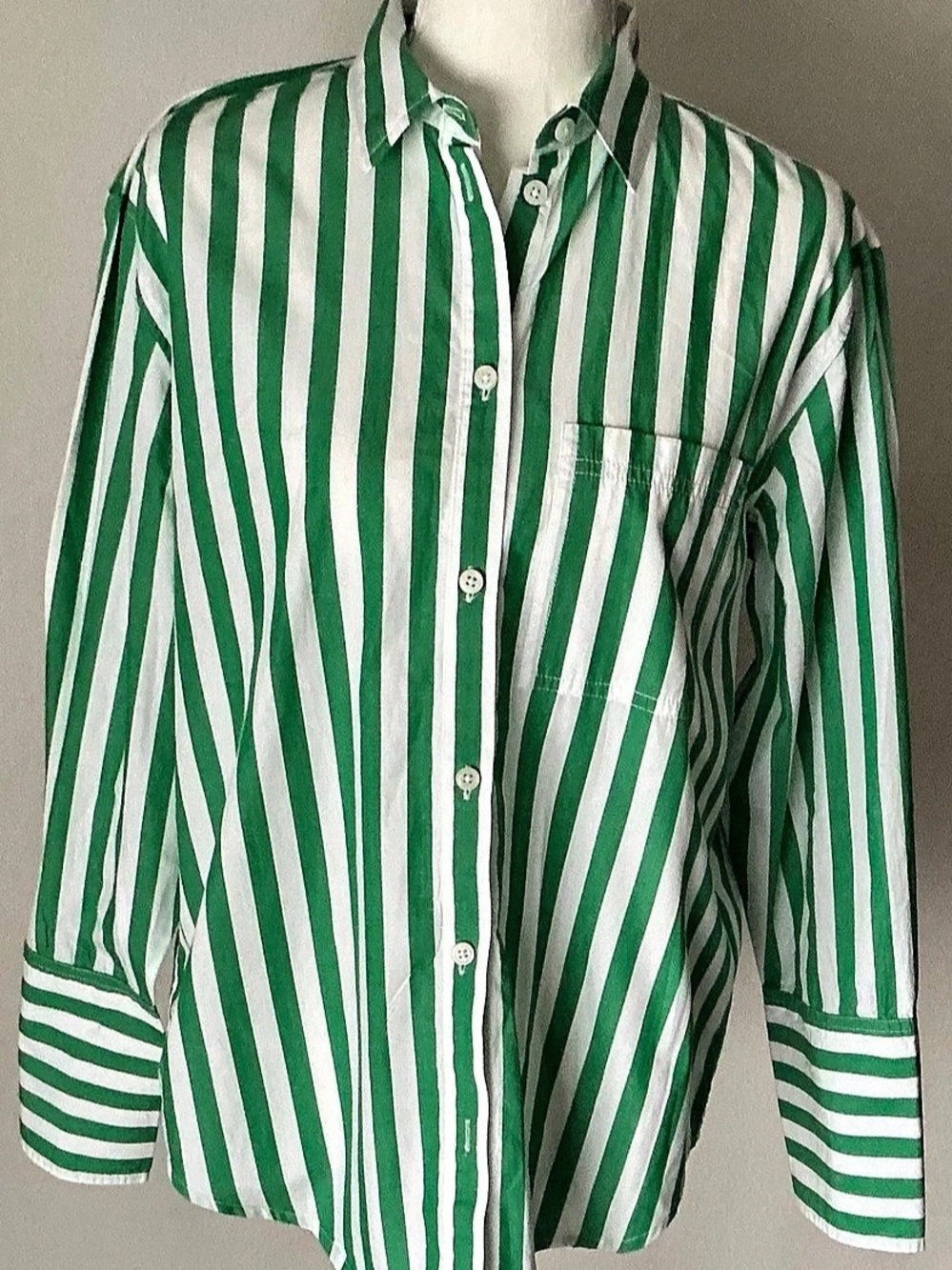 J.Crew Striped Cotton Button Down in Green & White Size Small